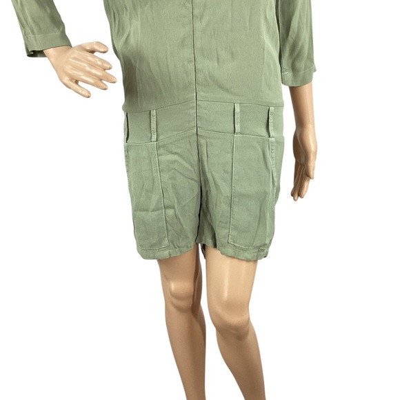 Monrow Crepe Zip Romper Green Utility Pocket 3/4 Sleeve Size Small - Picture 3 of 7